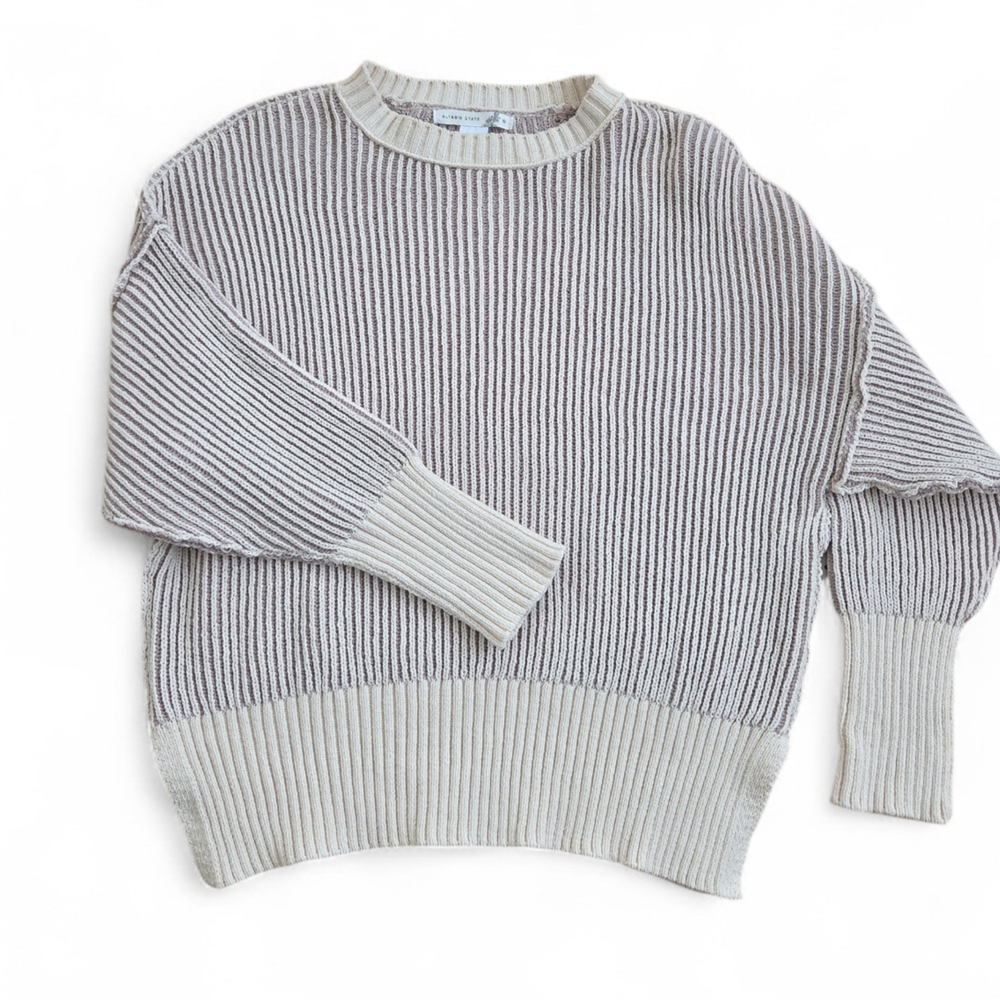 Altar'd State Woman's Ribbed Sweater Ivory/Mocha Size XS